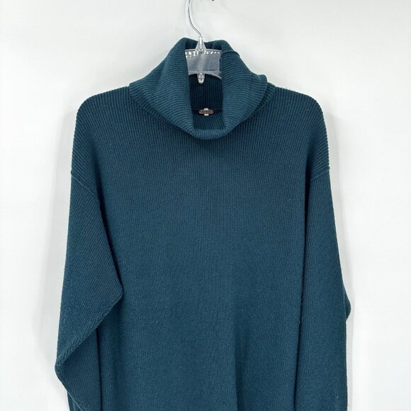 FREE PEOPLE turtleneck sweater oversized slouchy tunic dark green ribbed XS - Picture 3 of 11